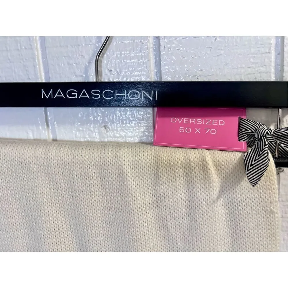 NWT MAGASCHONI Oversized Cream Knit Throw With 6 Rhinestone Skeleton Skulls